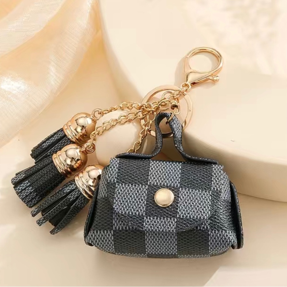 NEW! Black damier purse style tassel bag charm keychain